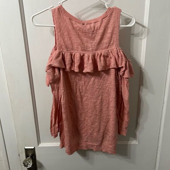 Express Pink Ruffle Cold Shoulder Top - Picture 4 of 5